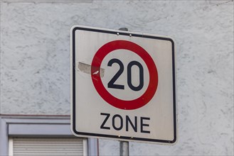 Traffic sign Tempo 20 km h applies on some streets in the city of Rottweil