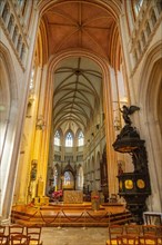 Interior of the Saint Corentin cathedral in the medieval village of Quimper in the Finisterre department. French Brittany