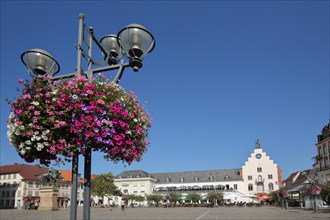 Old department stores' and street lamp with flower decoration
