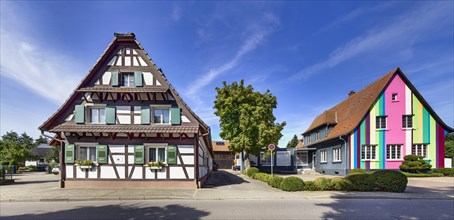 Half-timbered house and colourful house in Eckartsweier