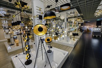 Lamp and luminaire department in a furniture store