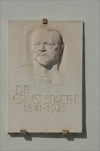 Memorial plate with relief to Austrian chemist Ernst Spaeth