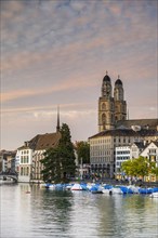 View across the Limmat to Grossmuenster and City Hall