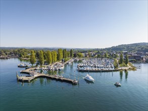 Aerial view of the harbour of the Lake Constance municipality of Uhldingen-Muehlhofen
