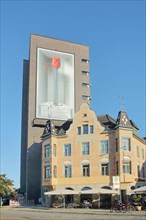 High-rise building with mural