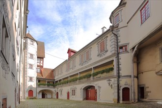 Inner courtyard with arcade of the Old Renaissance Castle built 1480