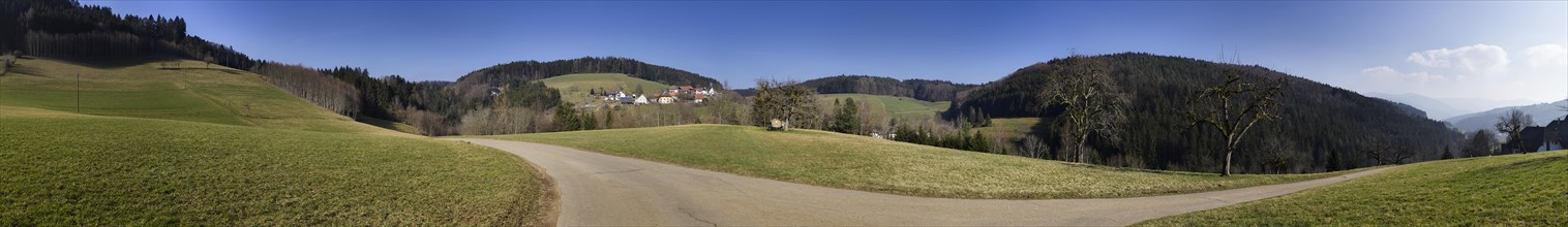 270 degree panorama of a landscape of the Black Forest near Biederbach
