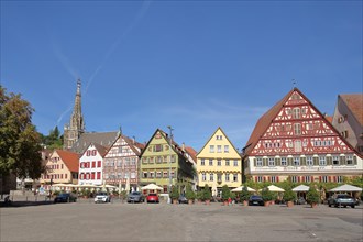 Town hall square with half-timbered houses and Spitalkelter restaurant