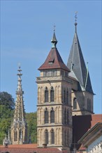 Spires of the Gothic Church of Our Lady and Gothic Stadtkirche St. Dionys with twin spires