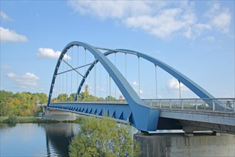 Blue arch bridge over the Main