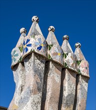 Chimney stacks on the roof of Casa Batllo by Antoni Gaudi
