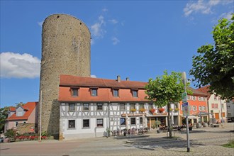 Historic Waldhorn tower built in 1220 and half-timbered house