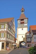 Historic Schwaikheim Gate Tower built 15th century in the pedestrian zone