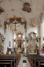 Interior view of the baroque church of St Bartholomew and St George
