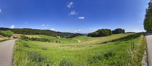 200 degree panorama of a landscape of the Black Forest with a view into the Kinzigtal near Hofstetten