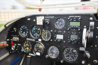 Cockpit of a lightweight aircraft on an airfield in Neumarkt in der Oberpfalz