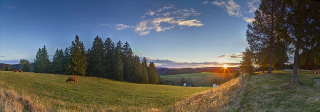 Sunset over a landscape near Furtwangen in the Black Forest