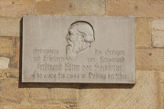 Memorial plaque to geologist and explorer Ferdinand Ritter von Hochstetter