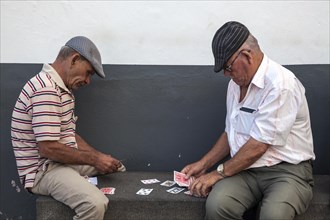 Men playing cards in the port of Camara de Lobos