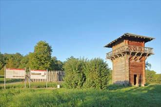 Reconstructed historical Roman tower and palisade at the Upper Germanic-Rhaetian Limes