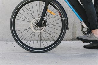 Close up bicycle front wheel
