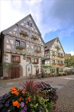 Idyllic half-timbered houses with floral decoration