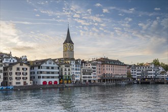 Old Town of Zurich with Church of St. Peter on the Limmat