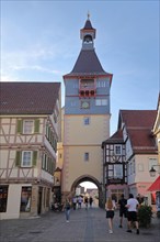 Historic Schwaikheim Gate Tower built 15th century in the pedestrian zone