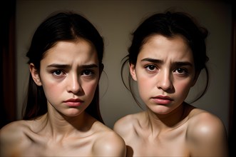 AI generated art: female twins look anxious