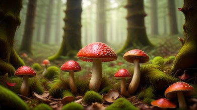 AI generated art: Toadstools in autumn forest