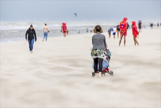 Sand kicked up during storm on the North Sea coast in De Panne