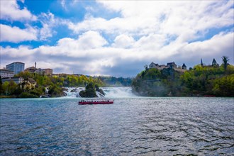 Rhine Falls and Tourist Boat with the Castle Laufen at Neuhausen