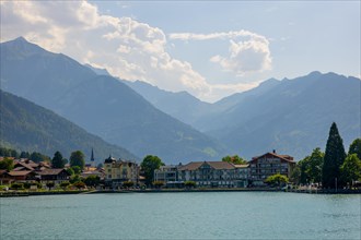 Town and Mountain on Lake Brienz in a Sunny Day in Interlaken