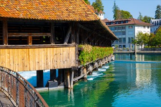 Beautiful Obere Schleuse Bridge in City of Thun in a Sunny Summer Day