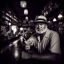 Portrait of famous writer spy illustration drinking his cocktail in key west
