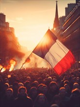 Gigantic crowd thousands of people manifesting in Paris France for event celebration or social issues generative ai art