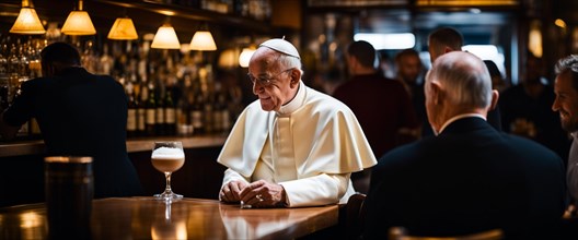 Catholic cardinal have latte macchiato in a bar
