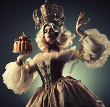 Glamourous chef in steampunk kitchen with windiwn natural light cooking posing dancing singing illustration generated ai art