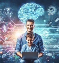 Graphic depict AI artificial intelligence father and son
