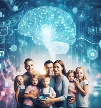 Graphic depict AI artificial intelligence happy people or family