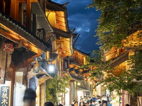 Old illuminated Chinese wooden houses