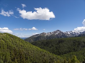 Mountain ranges and forested slopes in the highlands of eastern Tibet