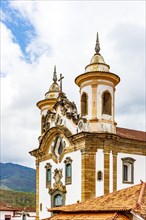 Baroque church towers in the square of the city of Mariana in Minas Gerais