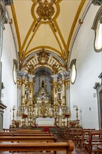 Interior and altar of a historic baroque style church in the city of Mariana in Minas Gerais