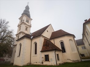 Maria Hilf Church of Our Lady in the morning mist