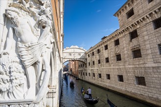 Sculpture at the Doge's Palace in front of the Bridge of Sighs