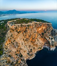 Panorama of Alanya Castle and Marina from a drone