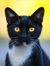 Portrait of a cat with yellow eyes on the street
