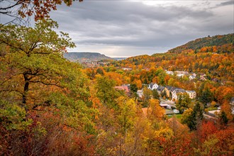 View over the western quarter of Jena in autumn with its colourfully coloured trees