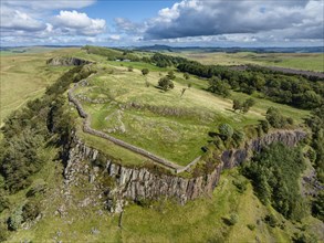 Aerial view of Hadrian's Wall at Walltown Crags